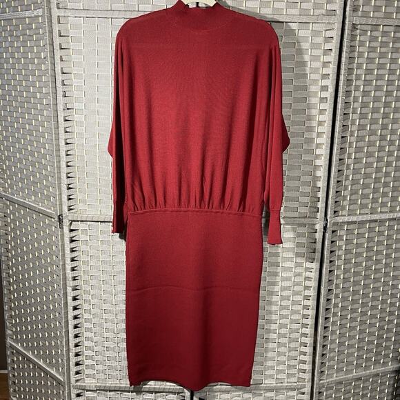 Ann Taylor Mock Neck Blouson Sweater Dress Size L Red Pearl Button Cuffs NEW - Picture 2 of 11